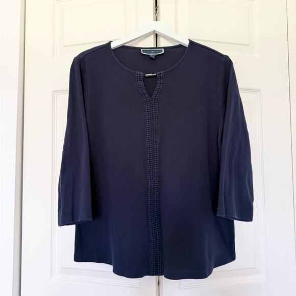 Karen Scott Navy Blue Keyhole Tee 3/4 Sleeves T-Shirt Size XL - Picture 2 of 5